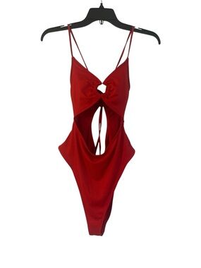 refuge Red Ribbed Knot & Cutout One-Piece Swimsuit